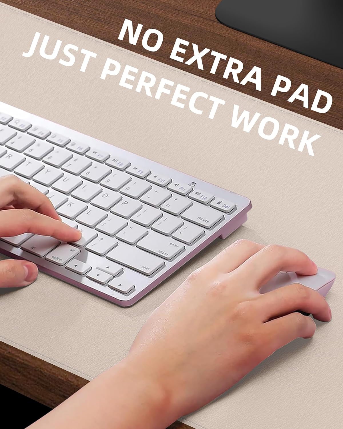 Large Desk Pad Mat - Waterproof Mouse Pad & Desk Protector, Non-Slip XL PU Leather Gaming Mat for Keyboard/Mouse, Stitched Edge with Ergonomic Support, 47"x17" (Beige)