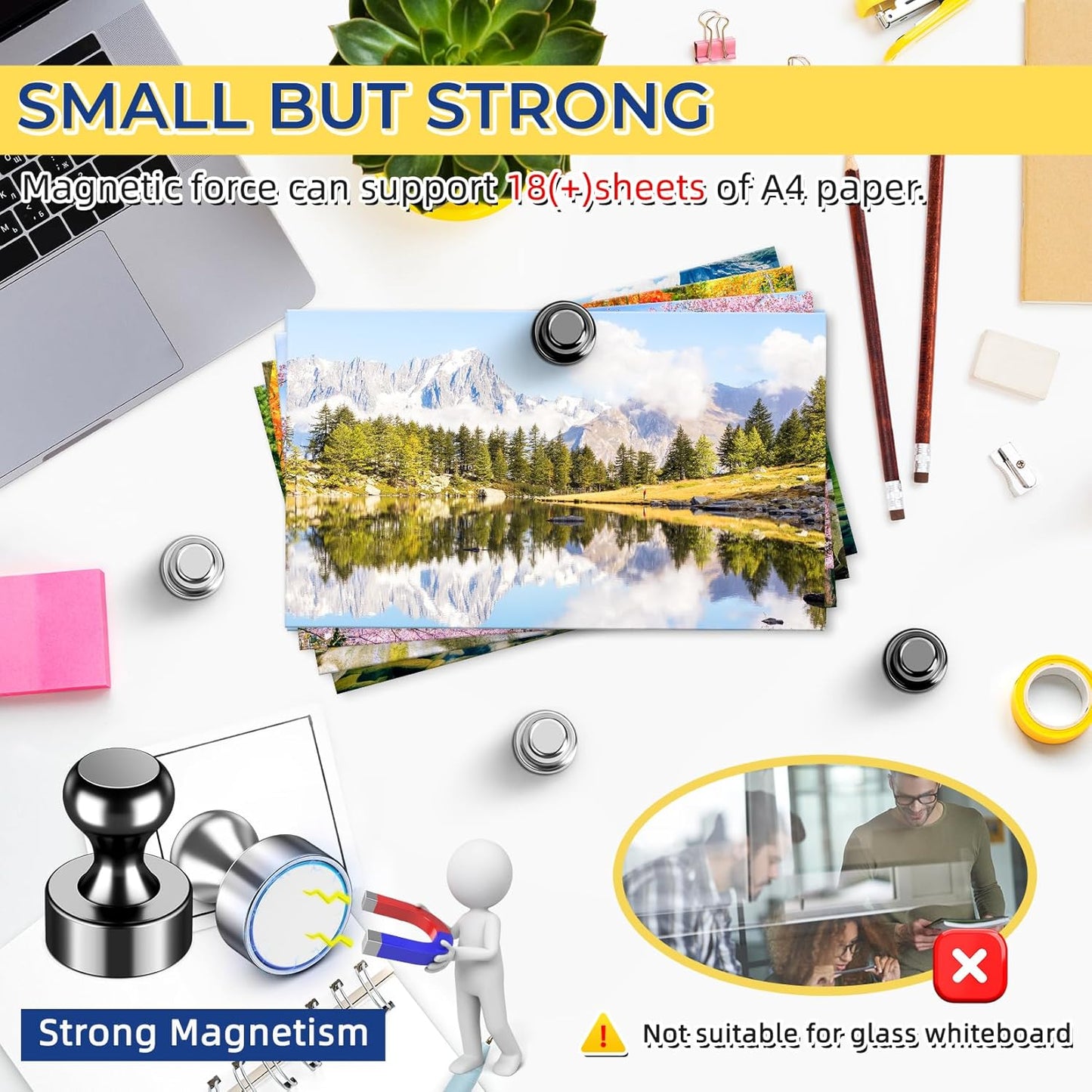 VNDUEEY 12 Pcs Fridge Magnets Refrigerator Magnets, Black-Silver Whiteboard Magnets, Magnetic Push Pins, Strong Metal Magnets for Locker, Office, School, Home