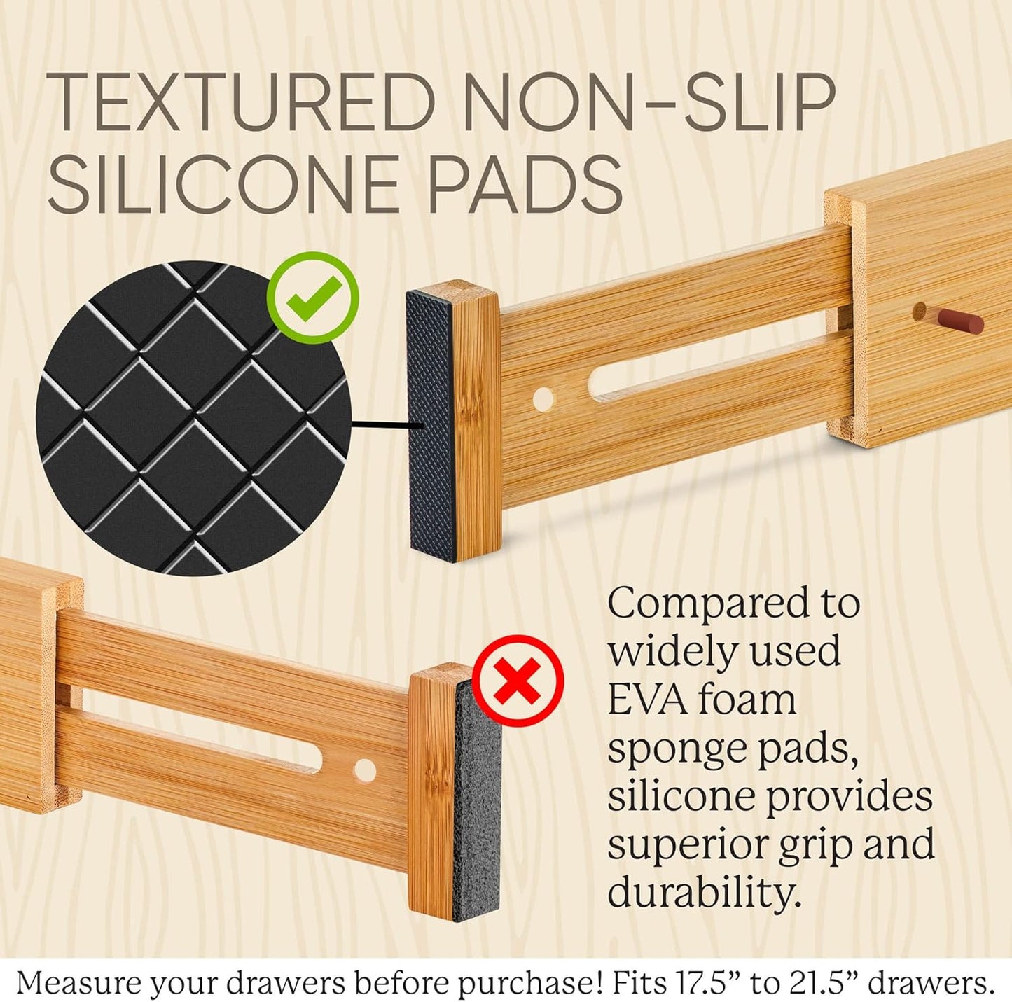 Night Tree Expandable Bamboo Drawer Dividers – Spring-Loaded Wooden Organizers for Clothes, Kitchen Utensils, Bathroom, and Dresser Drawers (18" to 20")