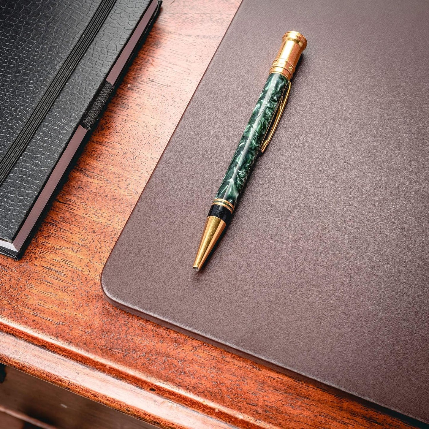 Dacasso 24" x 19" Chocolate Brown Leatherette Luxury Desk Mat Blotter w/Out Side Rails for Writing - Executive Desk Surface Protector