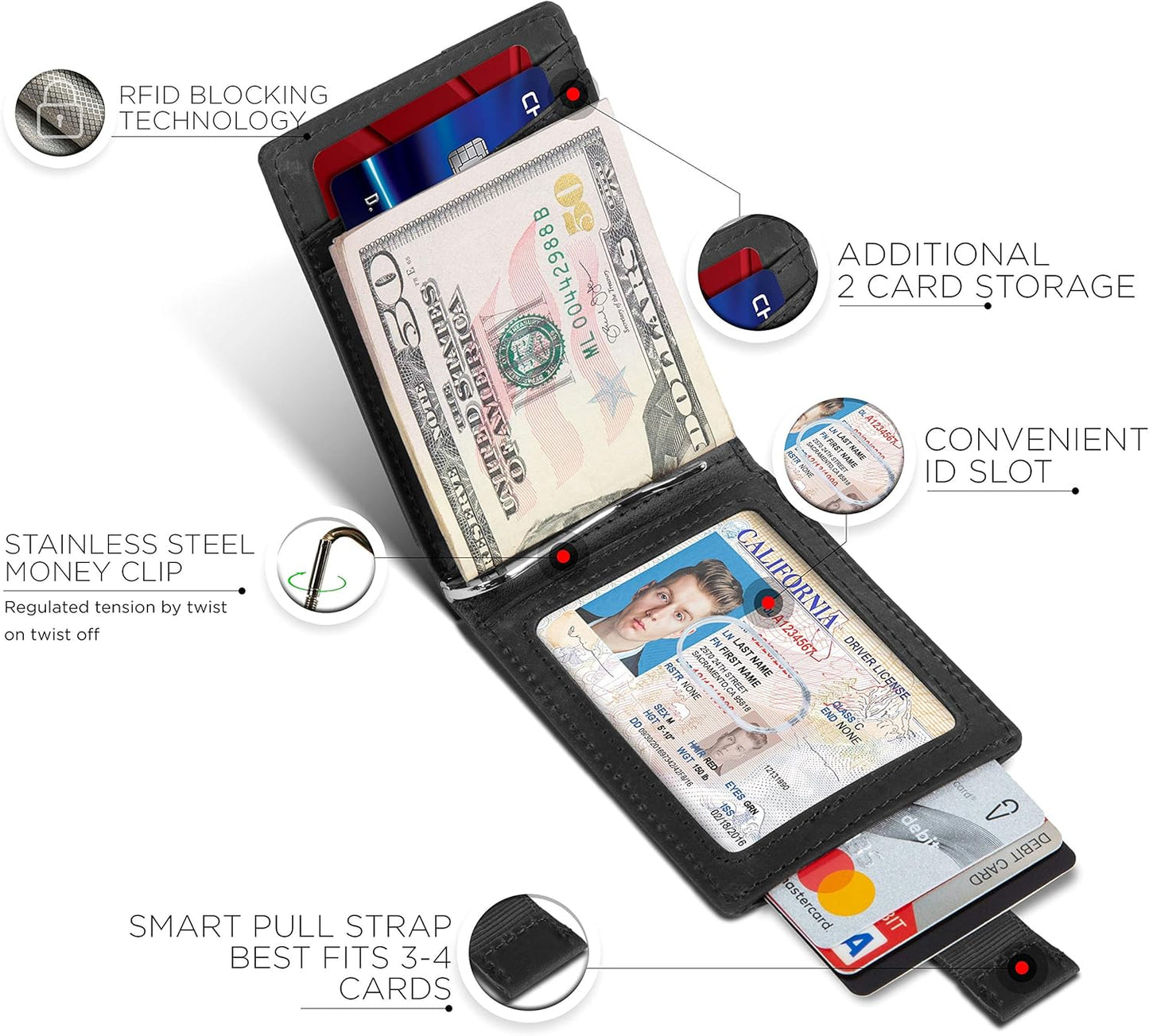 SERMAN BRANDS RFID Blocking Slim Bifold Genuine Leather Minimalist Front Pocket Wallets for Men with Money Clip Thin Mens