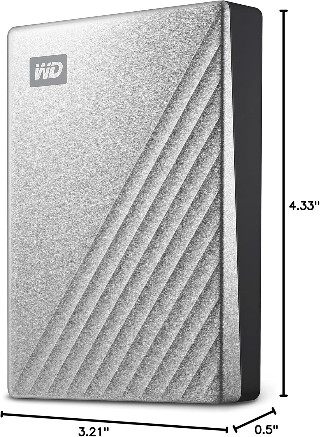 WD 1TB My Passport Ultra, Silver, Portable External Hard Drive, backup software with defense against ransomware, and password protection, USB-C and USB 3.1 - WDBC3C0010BSL-WESN