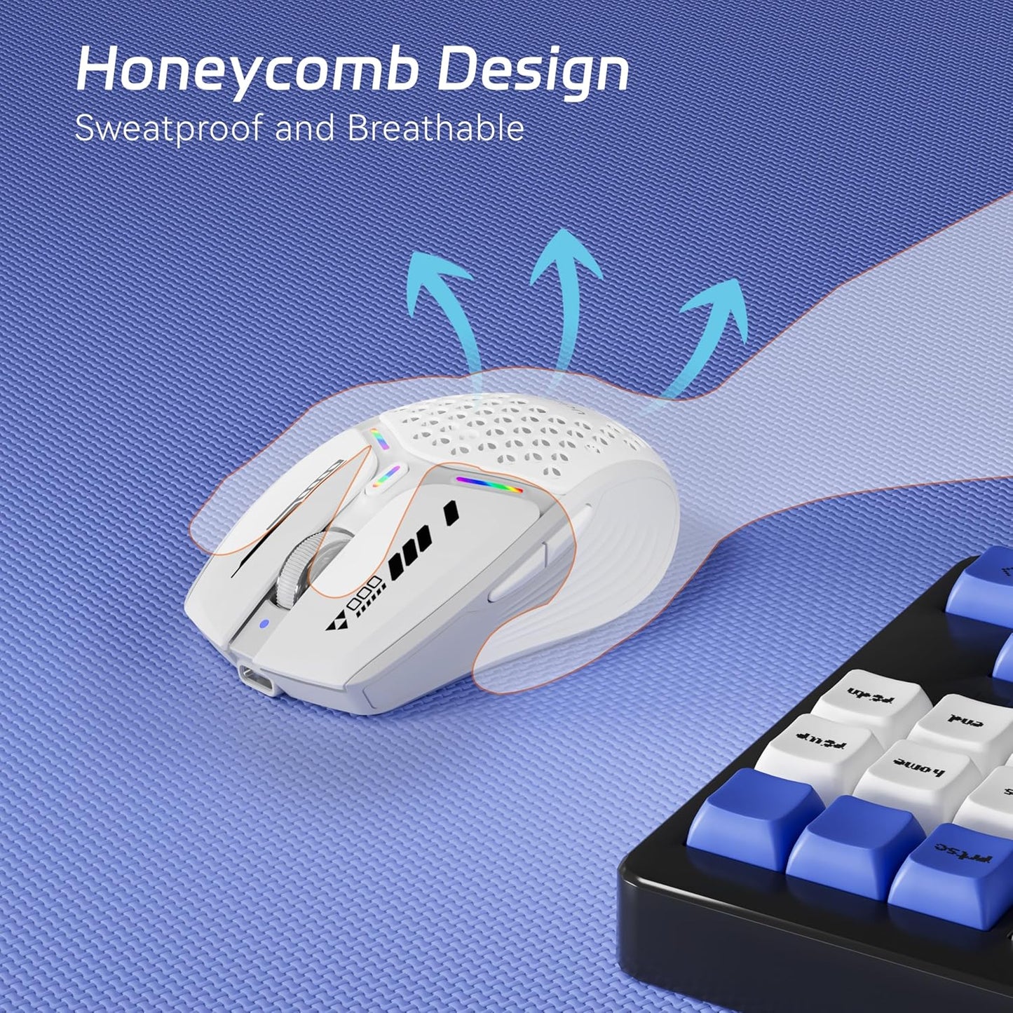 Uciefy Bluetooth Wireless Mouse, (BT5.0/5.1+2.4GHz) USB C Rechargeable LED Mouse Battery Level Visible, Honeycomb Magnetic Shell Cover with USB Receiver & Type-C Adapter for Laptop/PC/Mac/iPad-White