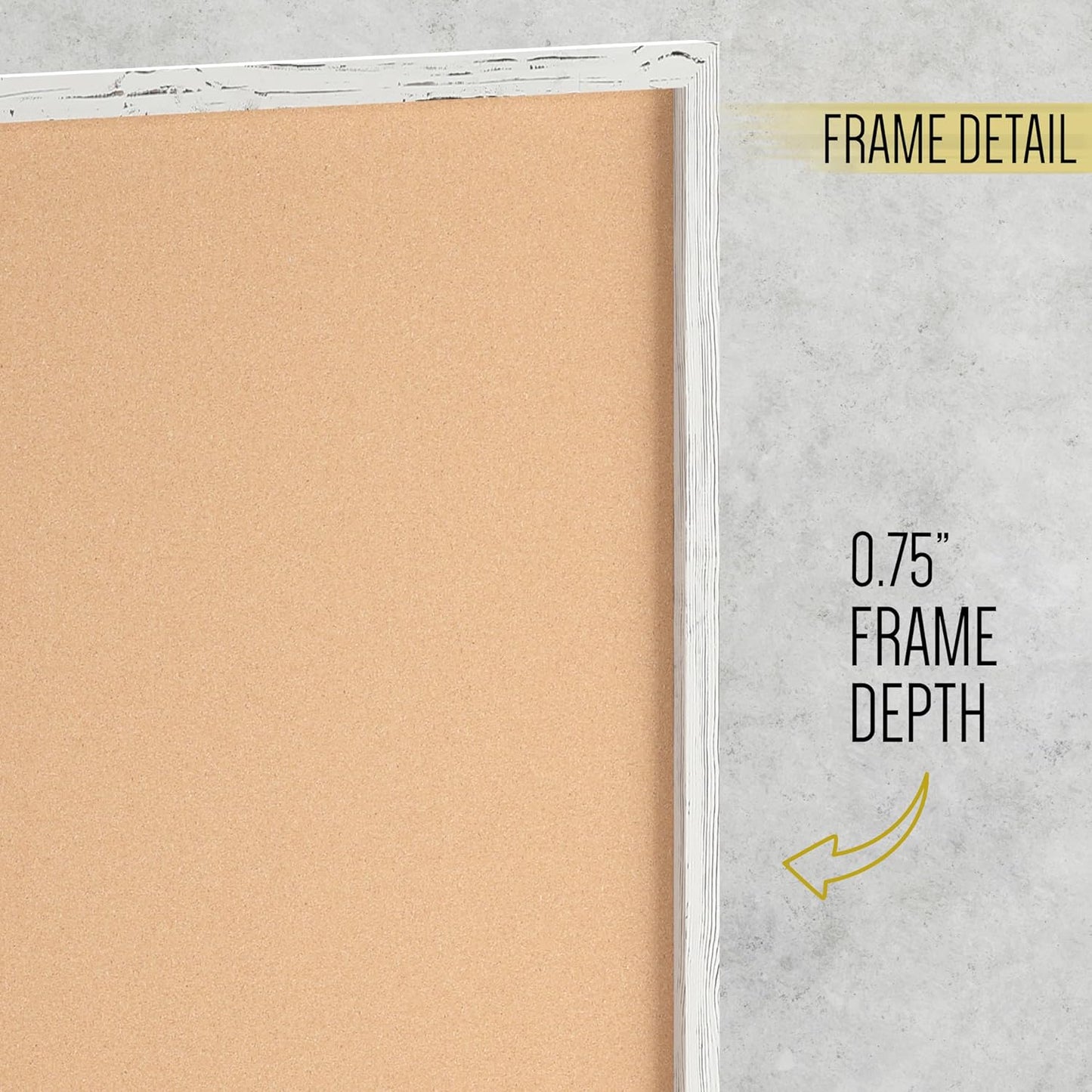 HBCY Creations Wall Mount Whitewashed Cork Board - 24" W x 36" H - 6 Wooden Push Pins - Solid Pine Wood Frame - for Kitchen, Classrooms, Restaurant Menus and More!