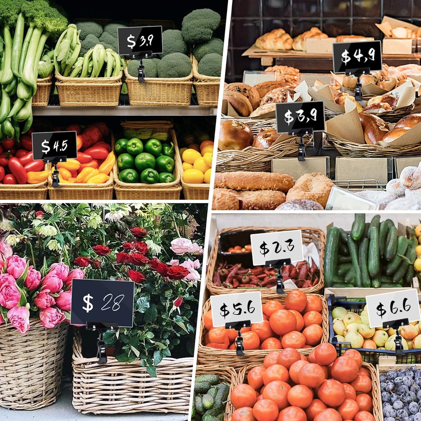 Mlici Sign Clips for Display, 26 Pack Plastic Sign Holder Clips for Retail, Double Sided Swivel Price Label Holder Clips, Rotatable Merchandising Pop Clips for Home Office Retail Store Display, Black