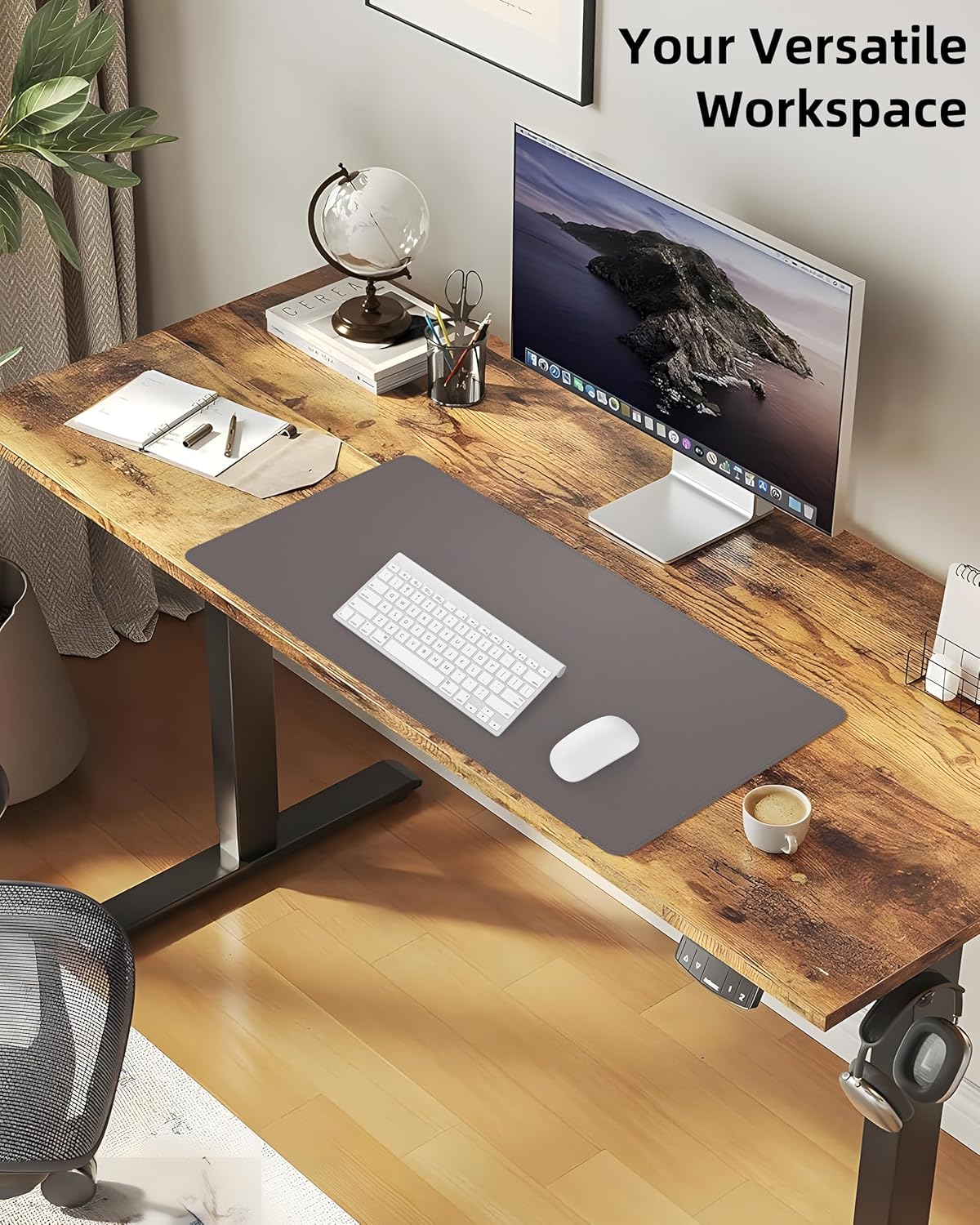 Large Desk Pad Mat - Waterproof Mouse Pad & Desk Protector, Non-Slip XL PU Leather Gaming Mat for Keyboard/Mouse, Stitched Edge with Ergonomic Support, 47"x17" (Dark Grey)