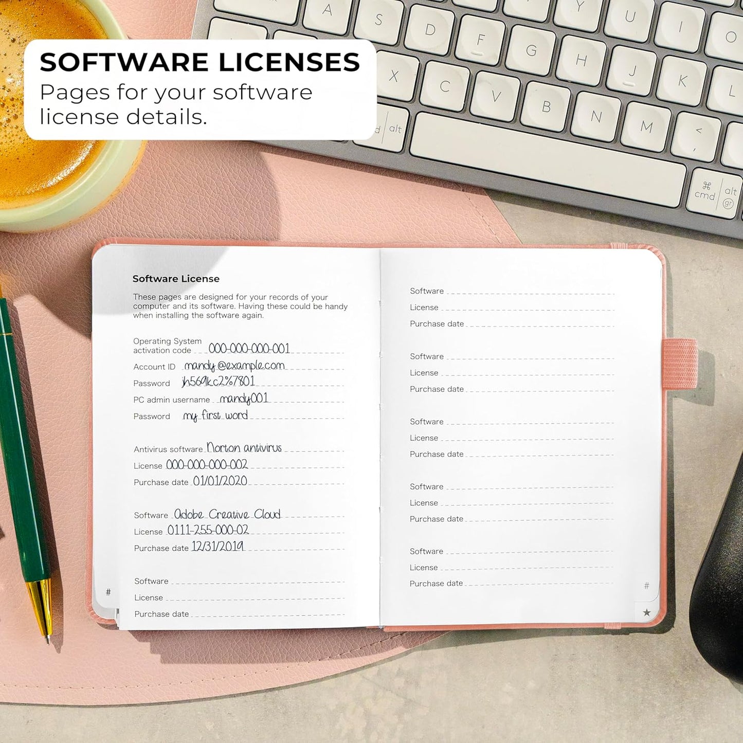 Clever Fox Password Book with alphabetical tabs. Internet Address Organizer Logbook. Small Pocket Password Keeper for Website Logins (Peach Pink)