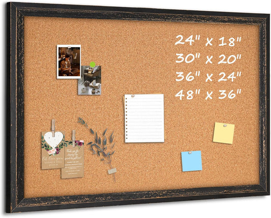 Large Cork Board Bulletin Board - 48'' x 36'' - Rustic Black Frame Corkboard for Wall - Decorative Message Board, Vision Board, Pin Board, Picture Board, Photo Board