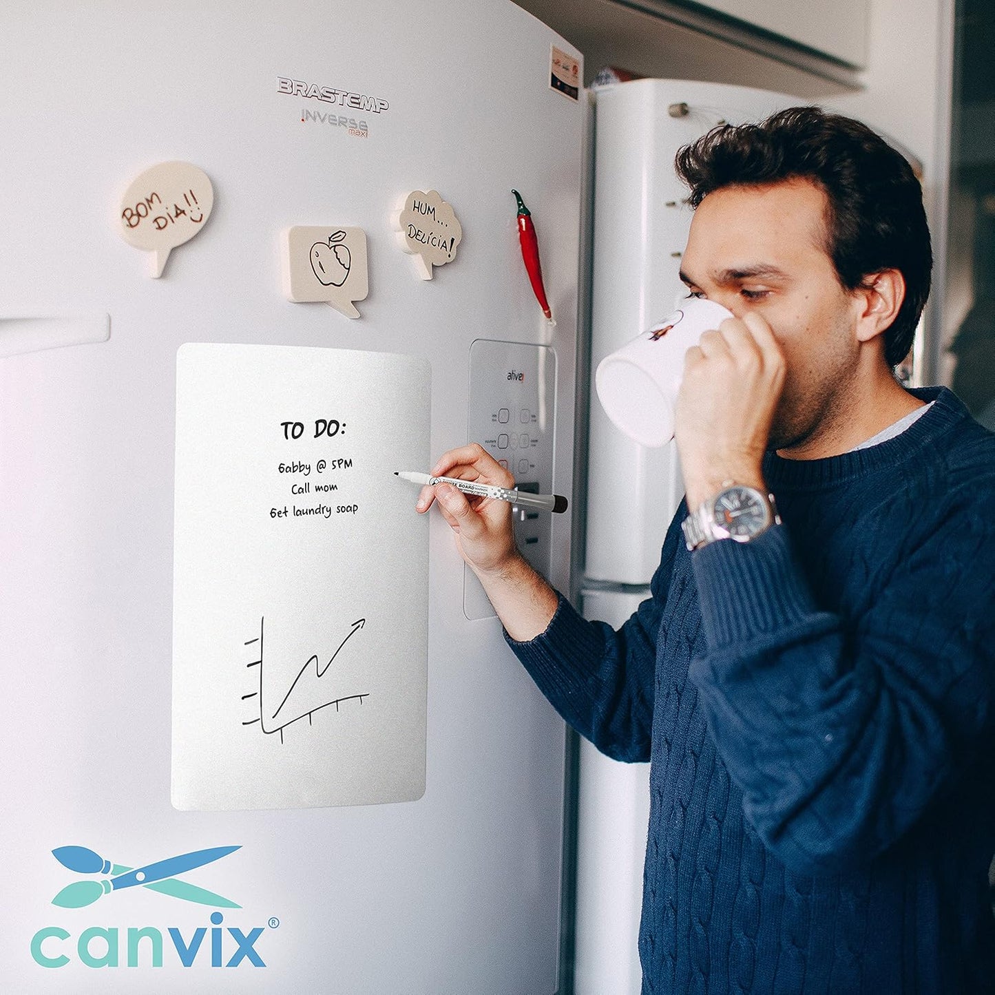 Magnetic Dry Erase Whiteboard for Refrigerator – Magnetized, Removable, Residue-Free Art and Memo Board for Family, Kids, Home, and Office – Magnetic Markers & Eraser Included (17 x 11 Inches)