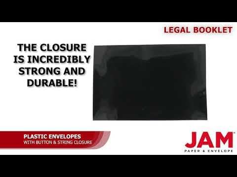 JAM PAPER Plastic Envelopes with Button & String Tie Closure - Legal Booklet - 9 3/4 x 14 1/2 - Black - 3/Pack