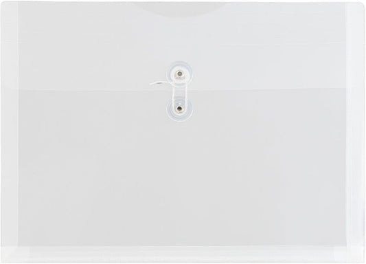 JAM PAPER Plastic Envelopes with Button & String Tie Closure - Letter Booklet - 9 3/4 x 13 - Clear - 3/Pack