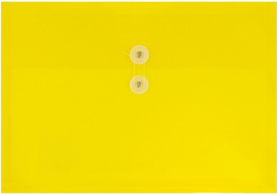 JAM PAPER Plastic Envelopes with Button & String Tie Closure - Letter Booklet - 9 3/4 x 13 - Yellow - 3/Pack