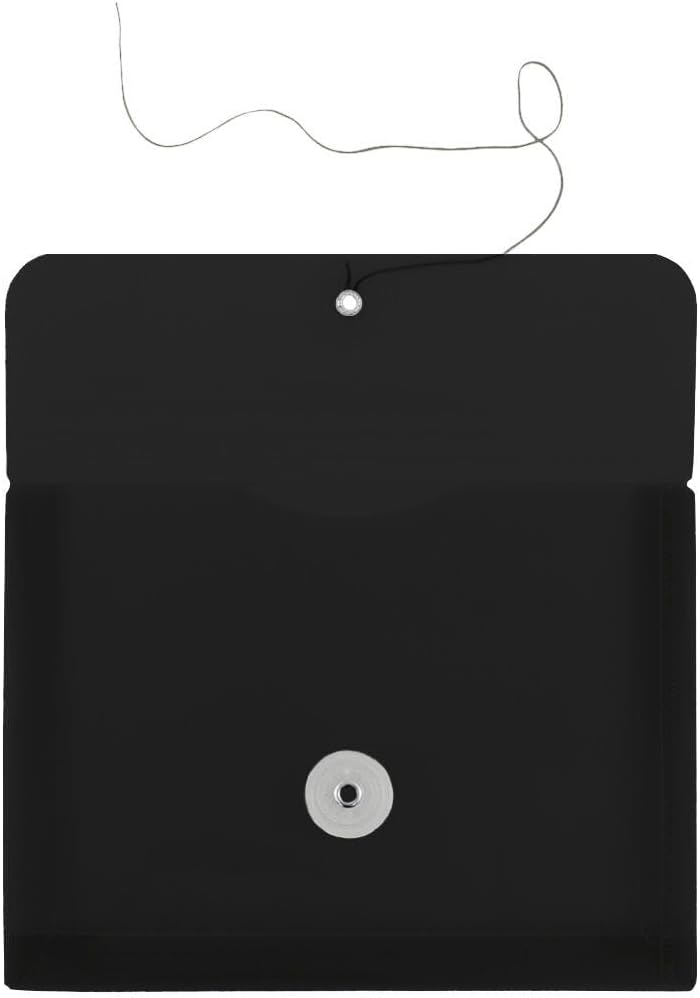 JAM PAPER Plastic Booklet Envelopes with Button & String Tie Closure - Index Size - 5 1/2 x 7 1/2 - Black - 3/pack