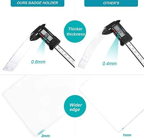 Will Well ID Badge Holders with Holes for Lanyards and Keyrings - Horizontal Clear Plastic 3.7" x 2.5" Inner Size Sleeves Fit Up to 3 Cards, 0.8mm Thick Waterproof Resealable Zip Type - 6-Pack