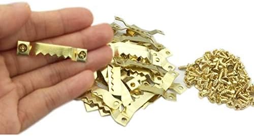 100 Pack Gold Small Sawtooth Picture Hangers Steel Picture Hangers Picture Frames Hangers with Screws Picture Hang Solutions, for Hanging Clock Paintings Artwork Picture Frame Hook Photos(Gold)