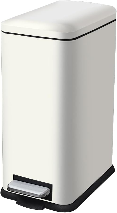 Bathroom Trash Can with Lid, 16.7L/ 4.4 Gallon Trash Can with Removable Inner Bucket, Soft Close lid, Stainless Steel Step Pedal Garbage Can for Bathroom, Kitchen, Home Office, White
