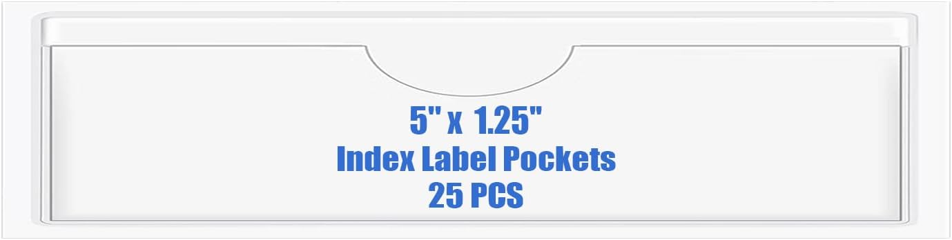 Origin-Joy 25 PCS Self-Adhesive Index Label Pockets, Clear Plastic Peel & Stick Card Holders with Top Open for Loading (5 x 1.25 inch)