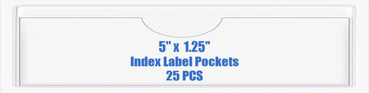 Origin-Joy 25 PCS Self-Adhesive Index Label Pockets, Clear Plastic Peel & Stick Card Holders with Top Open for Loading (5 x 1.25 inch)