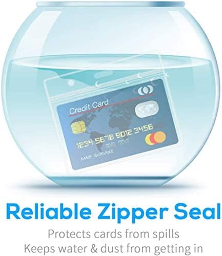 Will Well ID Badge Holders with Holes for Lanyards and Keyrings - Horizontal Clear Plastic 3.7" x 2.5" Inner Size Sleeves Fit Up to 3 Cards, 0.8mm Thick Waterproof Resealable Zip Type - 6-Pack