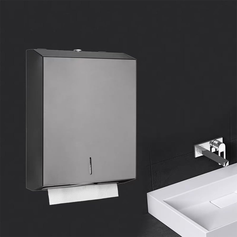 Comercial Paper Towel Dispenser Wall Mount, Stainless Steel Hand Towel Dispenser with Lock, Trifold/C Fold Paper Towel Holder for Bathroom Kitchen Office Public Places, Large Capacity Tissue Holder