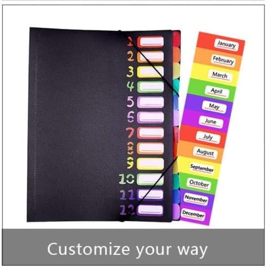 24 Clear Pocket Expanding File Folder with 12 Colored Tabs,Durable A4 Letter Size Organizer,Holds 300 Sheets, Project File Organizer, Numbered Index on Cover,Water-Resistant (Black)