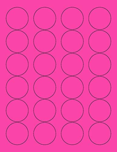 8-1/2 x 11" Neon Color High Light Fluorescent Labels for Laser & Inkjet Printer (Pink Fluorescent, 1.66" Round - 24 Per Page | 2400 Labels)