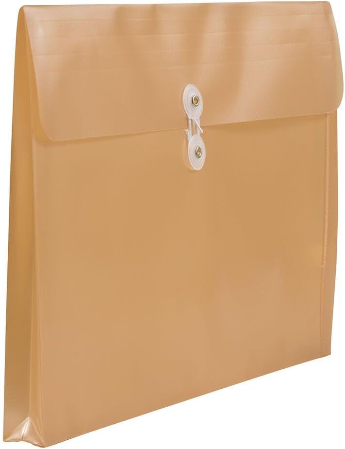 JAM PAPER Plastic Envelopes with Button & String Tie Closure - Legal Booklet - 9 3/4 x 14 1/2 - Gold - 3/Pack