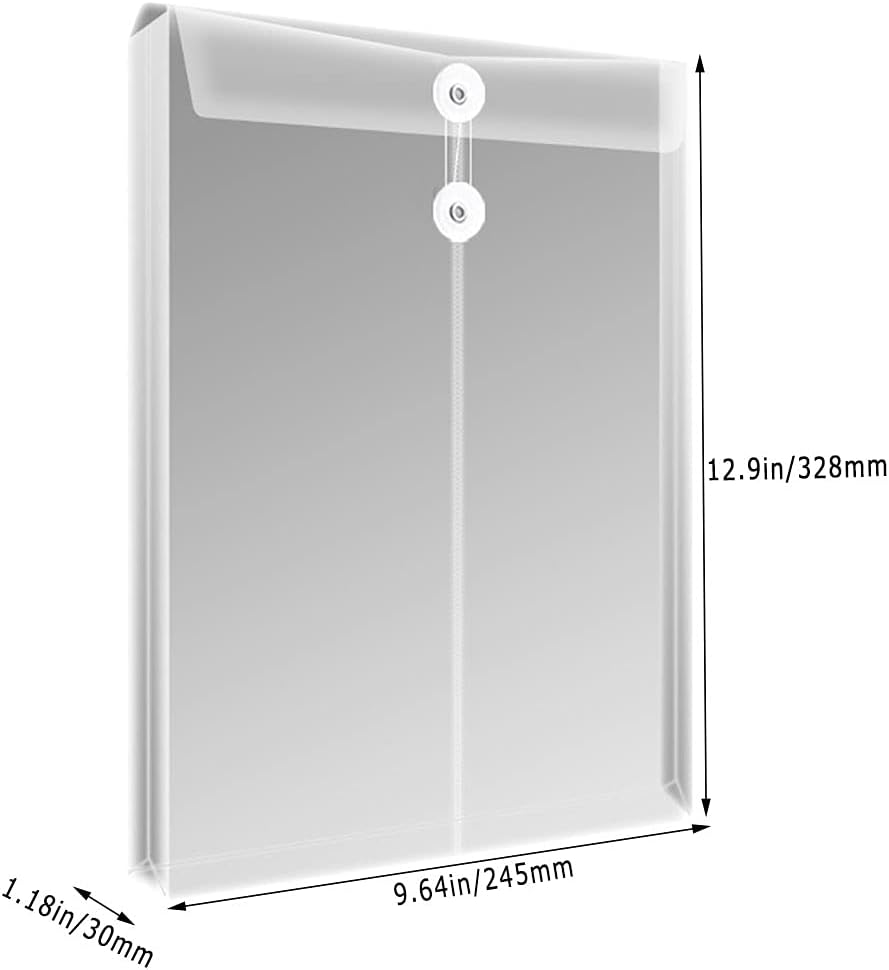 Letter Size Clear Poly Envelopes with String Closure 10 Pack, EGOSKY Plastic Envelope Folders with Top Opening