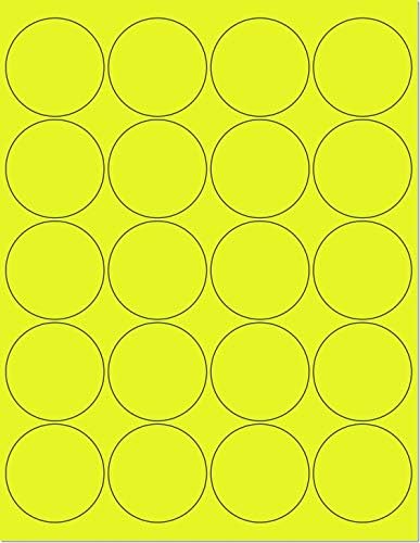 NextDayLabels - Pack of 100 Sheets, 8-1/2 x 11 Fluorescent Labels for Laser & Inkjet Printer (Yellow Fluorescent, 2" Round - 20 Per Sheet, 2000 Labels)