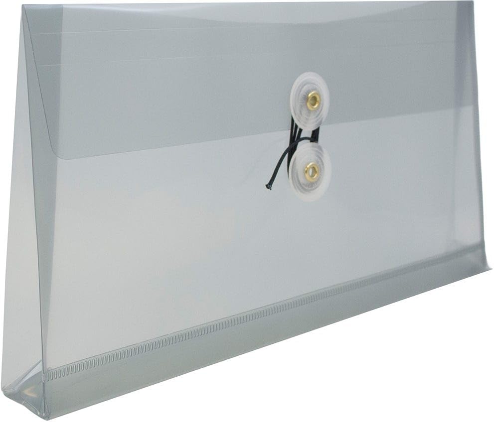 JAM PAPER Plastic Envelopes with Button & String Tie Closure - #10 Business Booklet - 5 1/4 x 10 - Smoke Gray - 3/pack