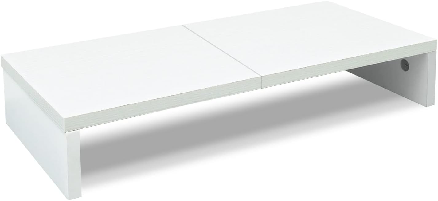 TEAMIX 20 inch White Monitor Stand Riser, Wood Desktop Stand for PC/TV/Laptop/Printer, White Monitor Riser with Storage, Computer Stand with Keyboard Organizer