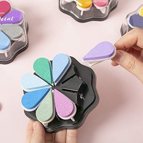 YPSelected 8 Assorted Multi Colours Waterdrop Shaped Craft Rubber Stamps Petal Ink Pads for Paper Wood Fabric (Set 1025)