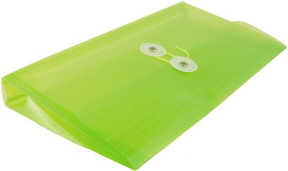 JAM PAPER Plastic Envelopes with Button & String Tie Closure - #10 Business Booklet - 5 1/4 x 10 - Lime Green - 3/pack