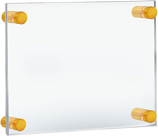 Azar Displays 105511-GLD Acrylic Floating Double Panel Wall Frame,8.5" x 5.5" Graphic Size, Overall Frame Size: 12" x 9.5", Gold