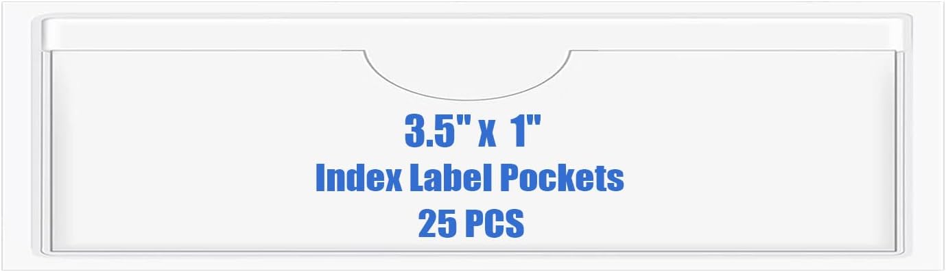 Origin-Joy 25 PCS Self-Adhesive Index Label Pockets, Clear Plastic Peel & Stick Card Holders with Top Open for Loading (3.5 x 1 inch)
