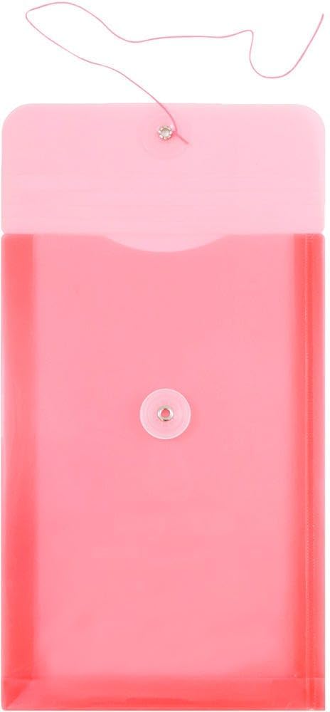 JAM PAPER Plastic Envelopes with Button & String Tie Closure - 6 1/4 x 9 1/4 - Red - 3/Pack