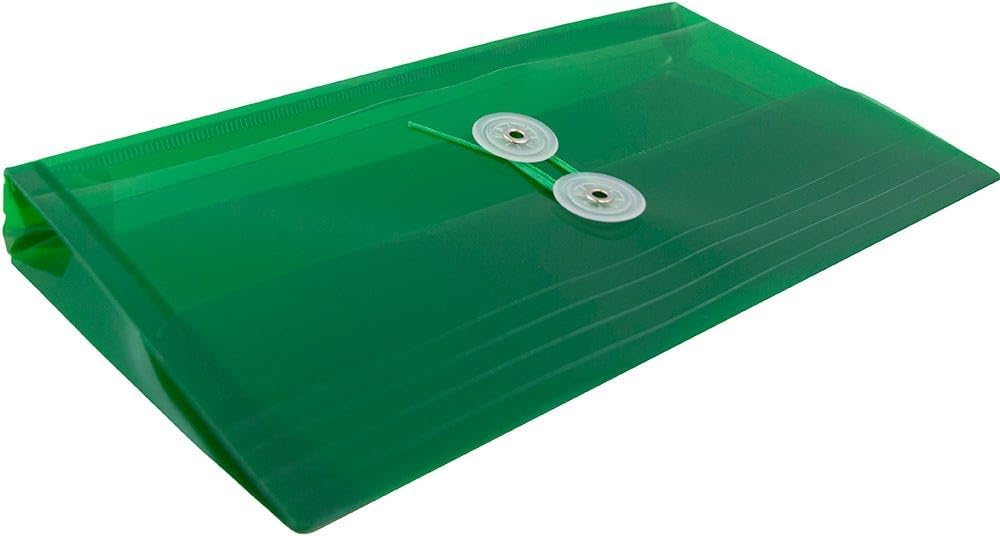 JAM PAPER Plastic Envelopes with Button & String Tie Closure - #10 Business Booklet - 5 1/4 x 10 - Green - 3/pack