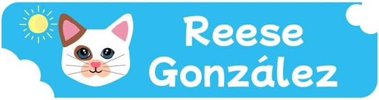 Name Bubbles - Custom Small Rectangle Name Labels for Kids (64 Labels) - Personalized Waterproof Name Stickers for Daycare, Lunch Boxes, Water Bottles, Shoes, School Supplies, & Camp (Cats)