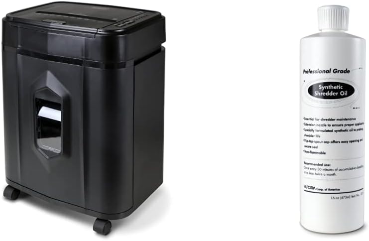 Aurora 120-Sheet Auto Feed High Security Micro-Cut Paper Shredder / 30 Minutes and Aurora SL16 Professional Grade Synthetic Shredder Oil, 16 Oz Flip-Top Leak Proof Bottle