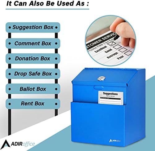 Adir Suggestion Box with Slot and Lock with 25 Comment Cards and Label Stickers, Blue