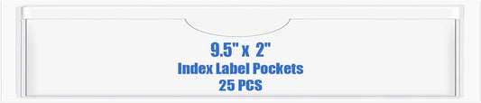 Origin-Joy 25 PCS Self-Adhesive Index Label Pockets, Clear Plastic Peel & Stick Card Holders with Top Open for Loading (9.5 x 2 inch)