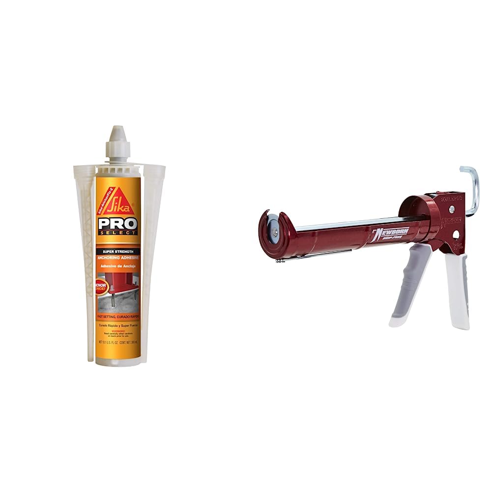 Sika Anchorfix-2 Super Strength Anchoring Adhesive (10.1 fl Oz) and Newborn 930-GTD Drip-Free Smooth Hex Rod Cradle Caulking Gun
