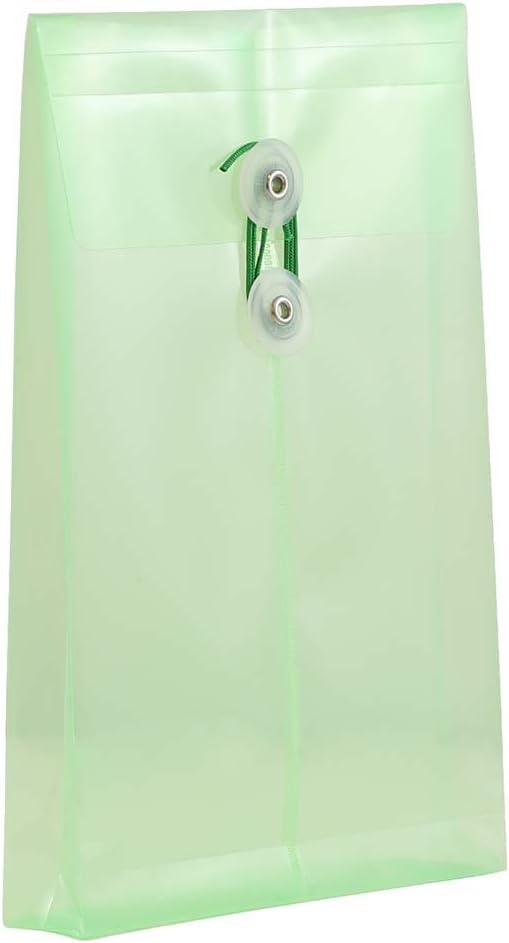JAM PAPER Plastic Envelopes with Button & String Tie Closure - 6 1/4 x 9 1/4 - Green - 12/Pack