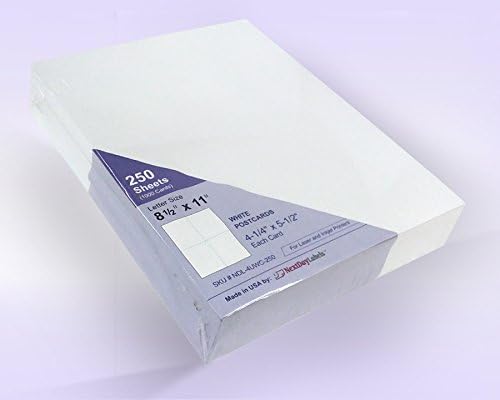 NextDayLabels - 8-1/2" x 11" Laser/Inkjet Postcards 4 Per Page, (4-1/4" x 5-1/2" Each Card | White, 1000 Cards)