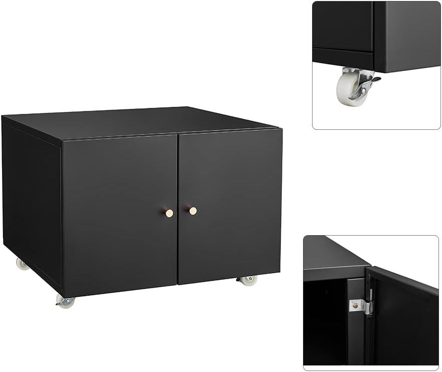 Metal Printer Stand with Storage, Large Black Printer Cabinet with Wheels and Adjustable Shelf for Home Office, Heavy Duty Printer Table