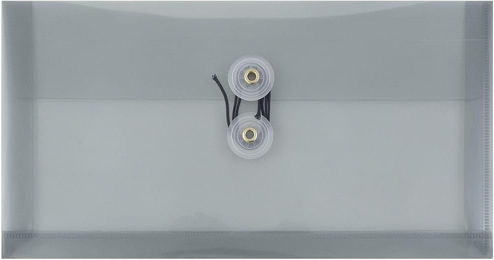 JAM PAPER Plastic Envelopes with Button & String Tie Closure - #10 Business Booklet - 5 1/4 x 10 - Smoke Gray - 3/pack