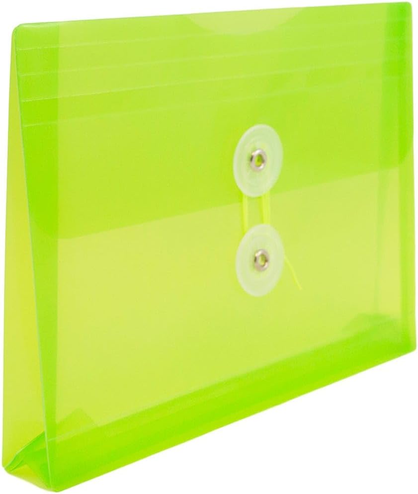 JAM PAPER Plastic Envelopes with Button & String Tie Closure - Index Size - 5 1/2 x 7 1/2 - Lime Green - 3/Pack