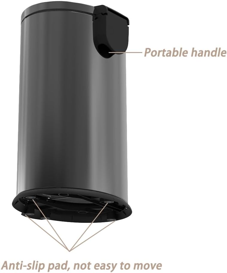 Trash Can with Lid - Assembled in USA 40 Liter/10.5 Gallon Stainless Steel Trash Can with Odor Protection Kitchen Garbage cans with Soft-Close Foot Pedal for Bathroom Home Office, Black