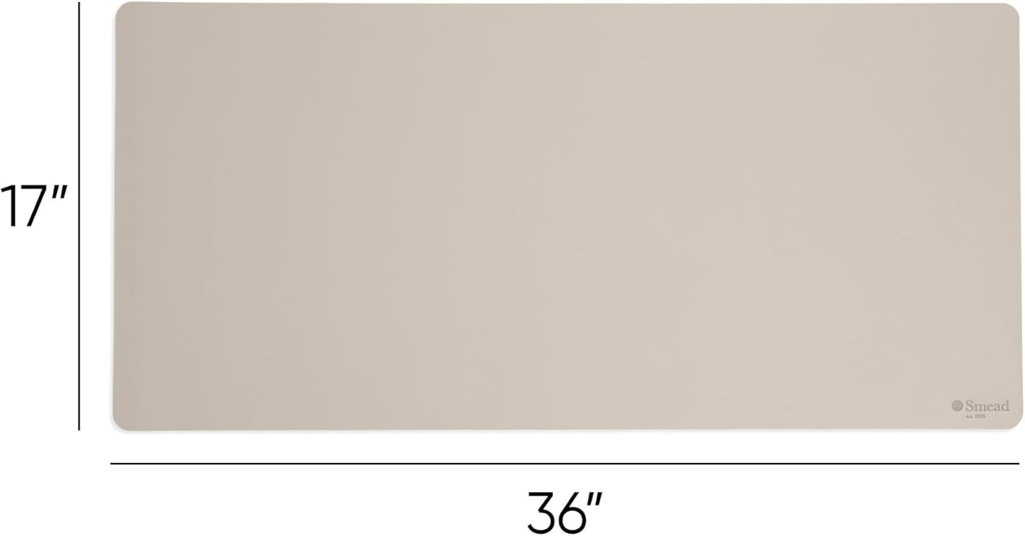 Smead Desk Pad, Vegan Leather Desk Mat with Non-Slip Faux Suede Backing, Perfect Desk Organizer for Office Decor, 36” x 17” Large, Sandstone (64826)