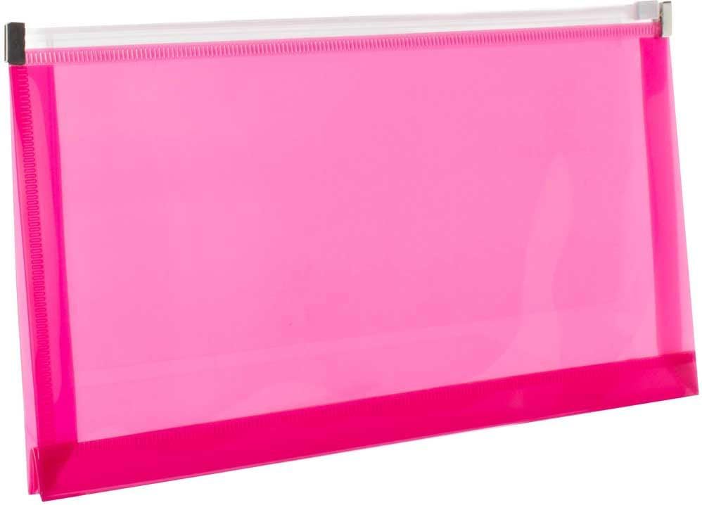 JAM PAPER Plastic Envelopes with Zip Closure - #10 Booklet Wallet - 5 x 10 - Fuchsia Pink - 3/pack